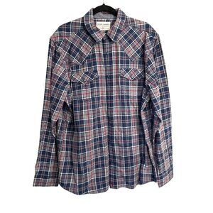 Cody James XL Western Plaid Button-Up Shirt Blue Red Gray Cotton
